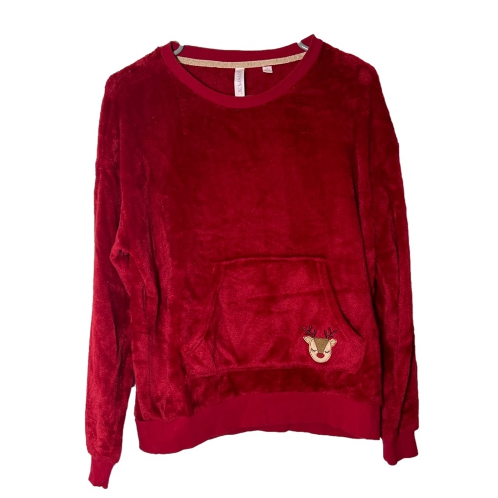 Joyspun Fleece Christmas Sweatshirt Medium Reindeer Red NWOT
